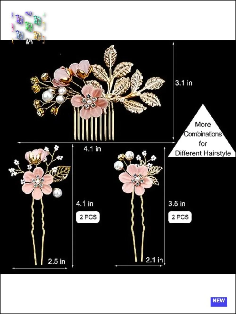 Bridal Hair Pins Set Crystal Pearl Rhinestone Floral Updo Clips 5pc